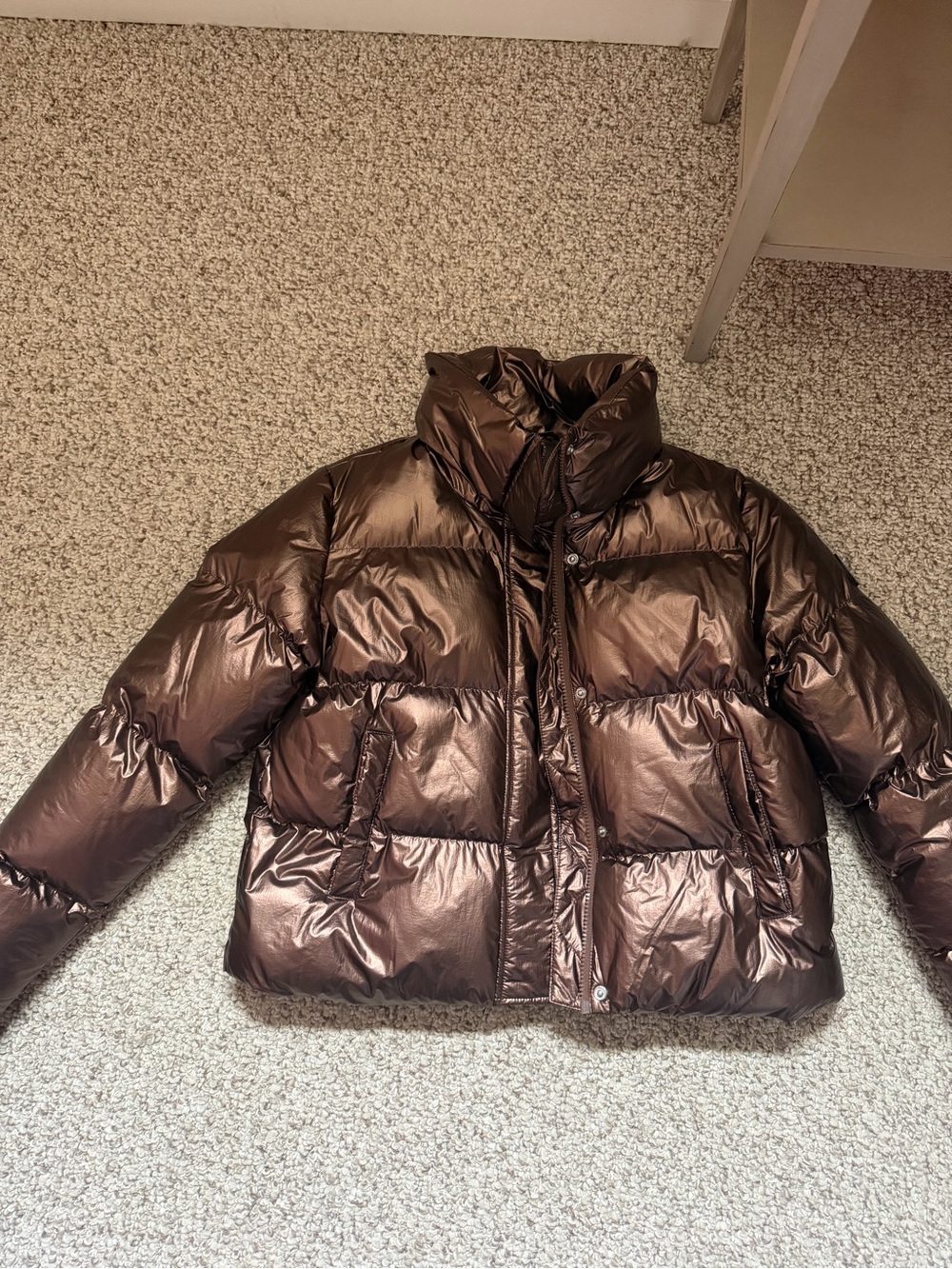 Noize Shiny Brown Metallic Puffer Jacket